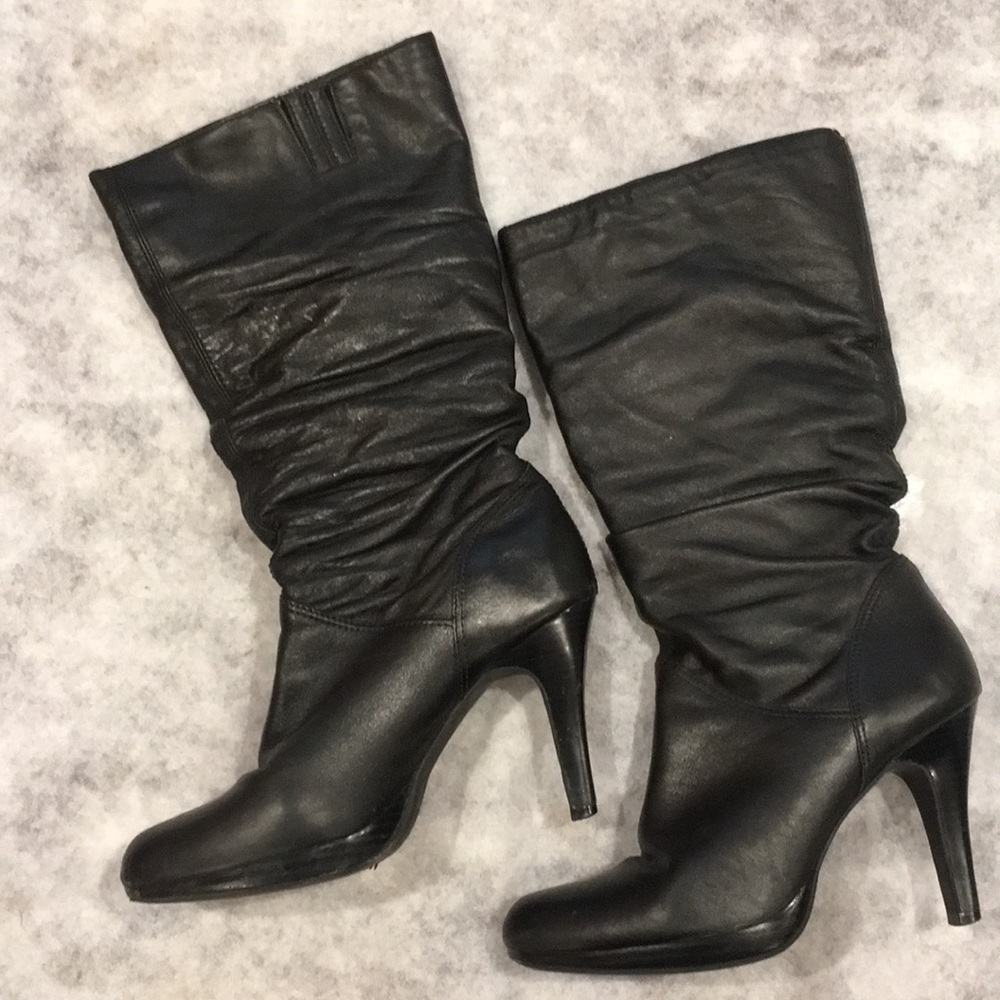 Black Leather Upper Mid-calf boots